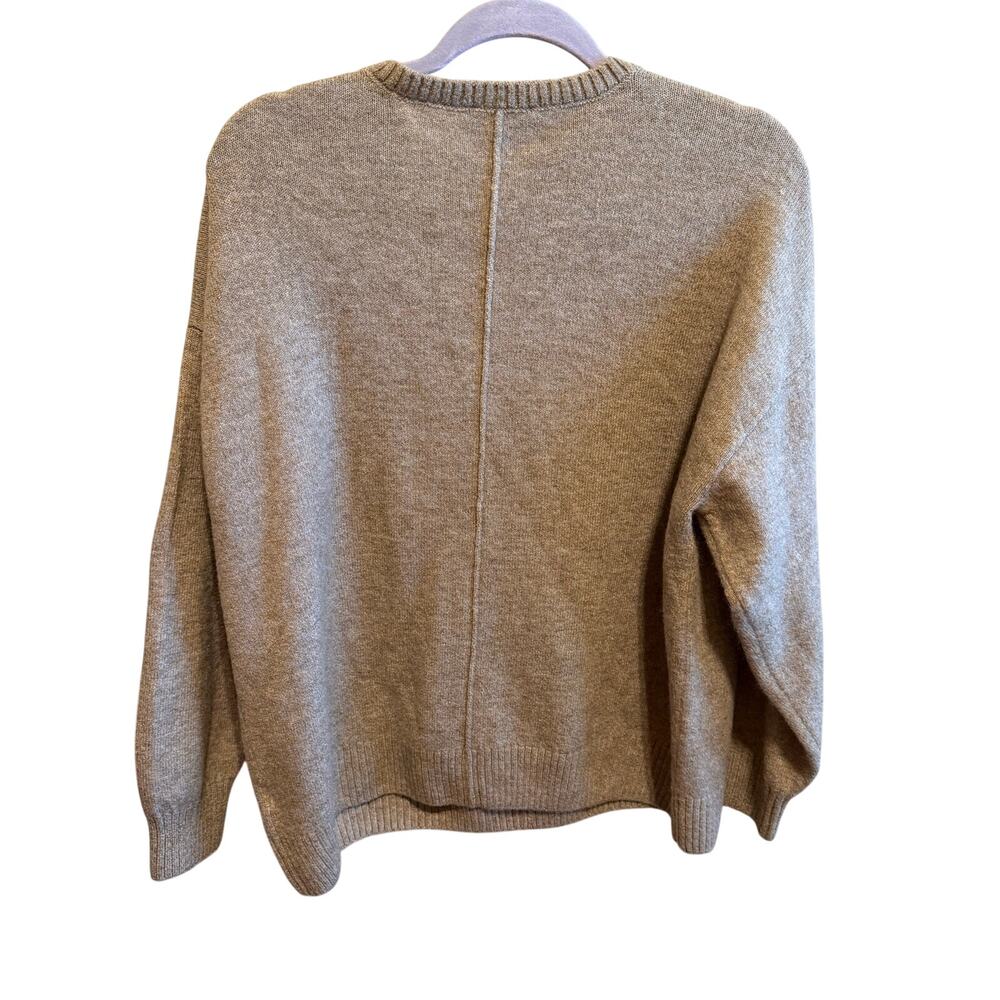Vince Camuto Womens Large V Neck Sweater Taupe Exposed Seam Relaxed Pullover - Picture 4 of 8